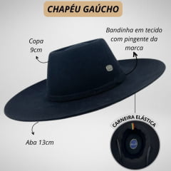 Chapéu Gaúcho Pralana Campeiro Feltro Premium Aba 10 Preto - Ref.19207/Cor.3360