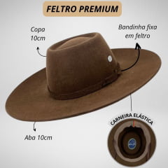 Chapéu Gaúcho Pralana Campeiro Feltro Premium Aba 10 Marrom - Ref.19207/Cor.3861