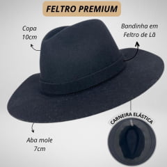 Chapéu Jade Pralana Aba 7 Reta Mole Whisky Preto Marfim