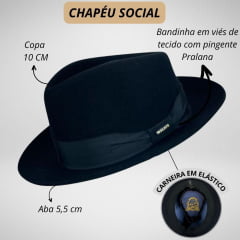 Chapéu Social Masculino Pralana Premium Cashmere Preto