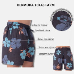 Bermuda Masculina Texas Farm Preto Estampa Flor - Ref. BDS0013