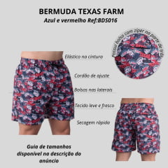 Bermuda Masculina Texas Farm Azul E Vermelho Com Cordão Ref:BDS016