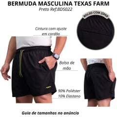 Bermuda Masculina Texas Farm Preto Com Detalhes Em Amarelo Neon Ref:BDS022