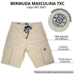 Bermuda Masculina TXC Khaki Custom Jogger Com Bolsos E Cordão Azul  REF:8687