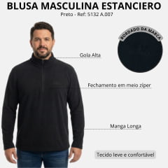 Blusa Masculina Estanciero Soft Preto Com Gola Alta E Zíper Ref: 5132 A.002
