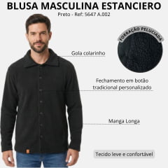 Blusa Masculina Estanciero Soft Sherpa Preto Pelucia Por Dentro Com Botões E Bolso Ref: 5647 A.002
