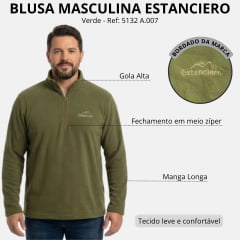 Blusa Masculina Estanciero Soft Verde Com Gola Alta E Zíper Ref: 5132 A.007