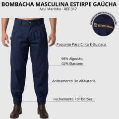 Bombacha Masculina Estirpe Gaúcha Tropel Azul Marinho - REF:317