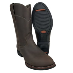 Bota Country Masculina Garotti Bico Redondo Cano Médio Couro Crazy Horse/Café Bournet - Sola Preta REF: 307 COD: 1510