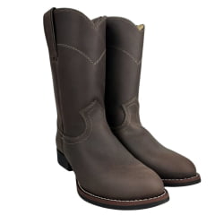 Bota Country Masculina Garotti Bico Redondo Cano Médio Couro Crazy Horse/Café Bournet - Sola Preta REF: 307 COD: 1510