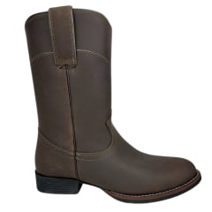 Bota Country Masculina Garotti Bico Redondo Cano Médio Couro Crazy Horse/Café Bournet - Sola Preta REF: 307 COD: 1510