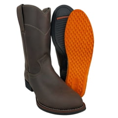 Bota Country Masculina Garotti Bico Redondo Cano Médio Couro Crazy Horse/Café Bournet - Sola Preta REF: 307 COD: 1510