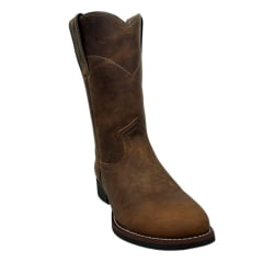 Bota Country Masculina Garotti Bico Redondo Cano Médio Couro Excalibur Red Brown - Sola Preta REF: 307 COD: 1512