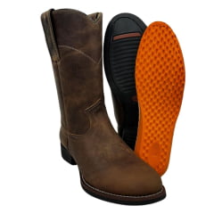 Bota Country Masculina Garotti Bico Redondo Cano Médio Couro Excalibur Red Brown - Sola Preta REF: 307 COD: 1512