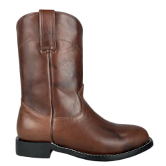 Bota Country Masculina Garotti Bico Redondo Couro Vitelo Pinhão Sola:1038 Preto Ref: 307- Cod:1507