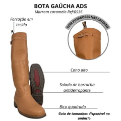 Bota Gaúcha ADS Bico Quadrado Couro Caramelo Solado Gel Marrom Ref:0536