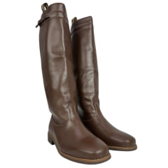 Bota Gaúcha ADS Bico Quadrado Couro Liso Café Escuro Solado Gel Marrom Ref:0536