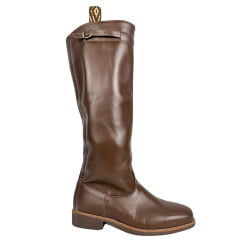 Bota Gaúcha ADS Bico Quadrado Couro Liso Café Escuro Solado Gel Marrom Ref:0536