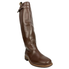 Bota Gaúcha ADS Bico Quadrado Couro Liso Café Escuro Solado Gel Marrom Ref:0536