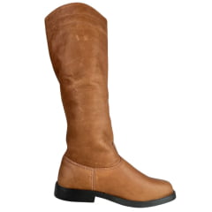 Bota Gaúcha Masculina Angoneze Campeira Costurada Bico Quadrado Couro Graxo Marrom Com Sola Preta Ref:810