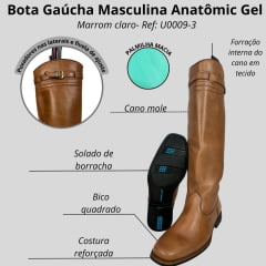 Bota Gaúcha Masculina Antômic Gel Bico Quadrado Floater Conhaque/Cost Bege Sola Milão Preta /Azul  Ref;7700-U0009-3