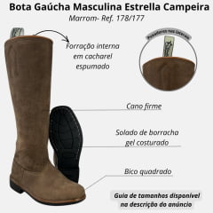 Bota Gaúcha Masculina Estrella Campeira Couro Marrom/Castanho Ref. 178/177