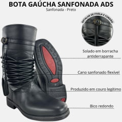 Bota Gaúcha Sanfonada Masculina ADS Preto Solado De Borracha