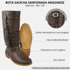 Bota Gaúcha Masculina Angoneze Couro Marrom Sanfonada Sola Couro Ref: 159