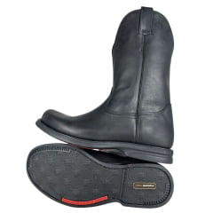 Bota Masculina Anatomic Gel Confort Couro Mustang Preto/Cost Preto Sola Magnum Preta/Vermelho Ref:4590