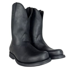 Bota Masculina Anatomic Gel Confort Couro Mustang Preto/Cost Preto Sola Magnum Preta/Vermelho Ref:4590