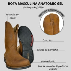 Bota Masculina Anatomic Gel Couro Confort Vintage Conhaque Café Sola Magnum Preta E Vermelha Ref:4590