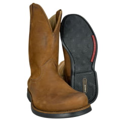 Bota Masculina Anatomic Gel Couro Confort Vintage Conhaque Café Sola Magnum Preta E Vermelha Ref:4590
