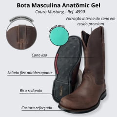 Bota Masculina Anatômic Gel Couro Mustang Magnum - Ref. 4590