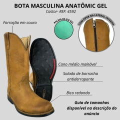 Bota Masculina Anatomic Gel Couro Vintage Castor Kaki Com Zíper Sola Magnum Preta/Vermelha Ref:4592