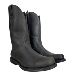 Bota Masculina Anatomic Gel Texana Conforto Advance Com Zíper Couro Mustang Brown Cost Café Ref:4592