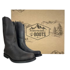 Bota Masculina Anatomic Gel Texana Conforto Advance Com Zíper Couro Mustang Brown Cost Café Ref:4592