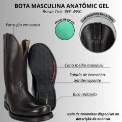 Bota Masculina Anatomic Gel Texana Conforto Advance Couro Floater Brown Cost Café Sola Magnum Preta Ref:4590