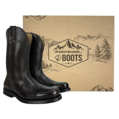 Bota Masculina Anatomic Gel Texana Conforto Advance Couro Floater Brown Cost Café Sola Magnum Preta Ref:4590