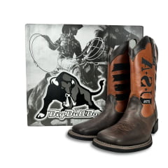 Bota Masculina Big Bull Boots Couro Floater Marrom Caramelo Bico Quadrado Com Bordado USA 1776- Ref:900