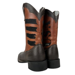 Bota Masculina Big Bull Boots Couro Floater Marrom Caramelo Bico Quadrado Com Bordado USA 1776- Ref:900