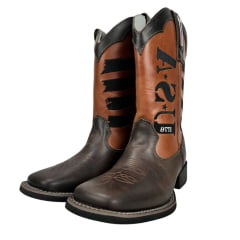 Bota Masculina Big Bull Boots Couro Floater Marrom Caramelo Bico Quadrado Com Bordado USA 1776- Ref:900