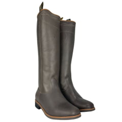 Bota Masculina Gaúcha Shaline Ginete Couro Tabaco Com Vira Bico Quadrado Solado Amazonas Preto Ref:545