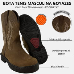Bota Texana Masculina Goyazes Bico Redondo Couro Dakar Moucha Mouse REF:259401-CE