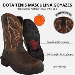 Bota Texana Masculina Goyazes Bico Redondo Dallas Tabaco/Dallas Furtacor Solado EDGE REF:249401-CE-01