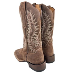 Bota Texana Feminina Goyazes Bico Quadrado Ranch Flare Couro Dakar Café Ref:266402-CF-03