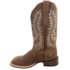 Bota Texana Feminina Goyazes Bico Quadrado Ranch Flare Couro Dakar Café Ref:266402-CF-03