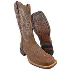 Bota Texana Feminina Goyazes Bico Quadrado Ranch Flare Couro Dakar Café Ref:266402-CF-03 Bota Texana Feminina Goyazes Bico Quadrado Ranch Flare Couro Dakar Café Ref:266402-CF-03