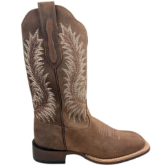 Bota Texana Feminina Goyazes Bico Quadrado Ranch Flare Couro Dakar Café Ref:266402-CF-03
