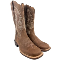 Bota Texana Feminina Goyazes Bico Quadrado Ranch Flare Couro Dakar Café Ref:266402-CF-03