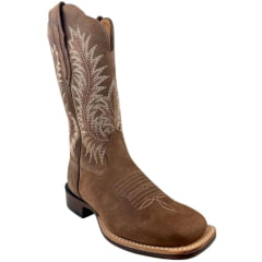 Bota Texana Feminina Goyazes Bico Quadrado Ranch Flare Couro Dakar Café Ref:266402-CF-03